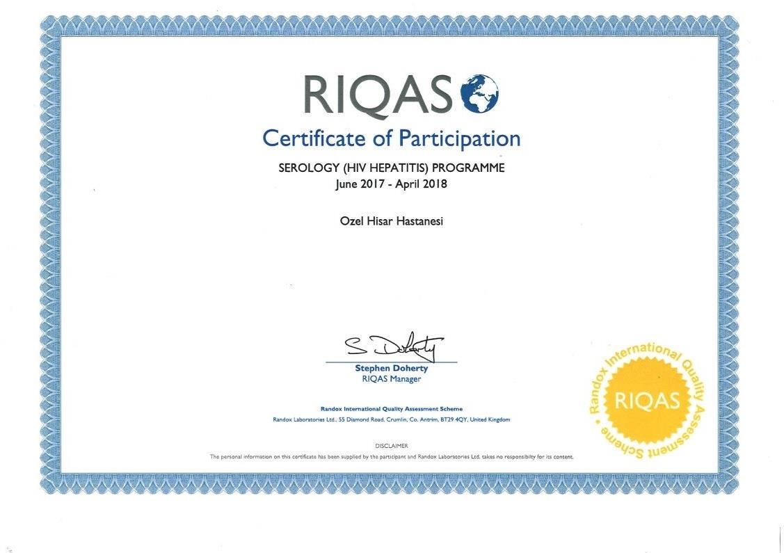 Randox International Quality Assessment Scheme - Больница Hisar Intercontinental
